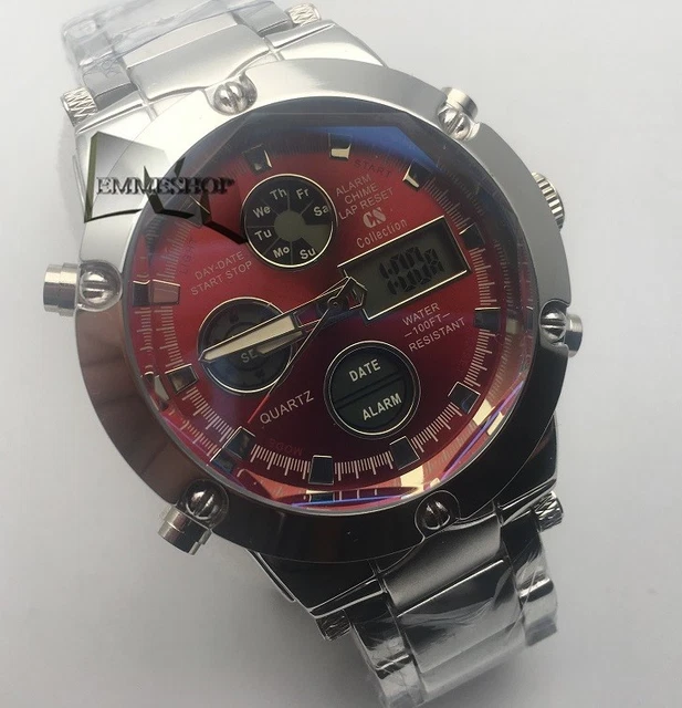 OROLOGIO CS COLLECTION UOMO POLSO CRONOGRAFO MARE ACCIAIO ROSSO