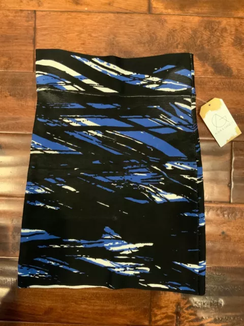 BCBG Max Azria Black, Blue & White Brushstroke Print Pencil Skirt Size S