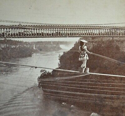 1870s Stereoview Photo USA Maria Spelterini Crossing Niagara Falls C. Bierstadt