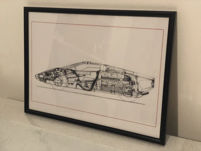 Quadro Illustrazione Tecnica LAMBORGHINI COUNTACH LP 500 Cornice Nera A3 Circa