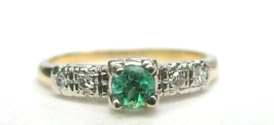 Antique Art Deco 1930’s 14K Two Tone Colombian Emerald Engagement Ring Size 6