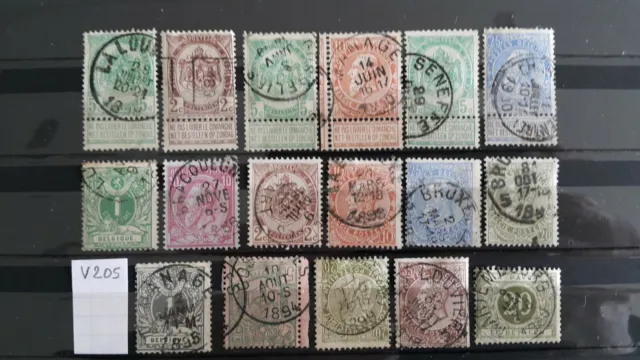 V205 Belgique lot de timbres usagés avec cachet à date antérieur à 1900 