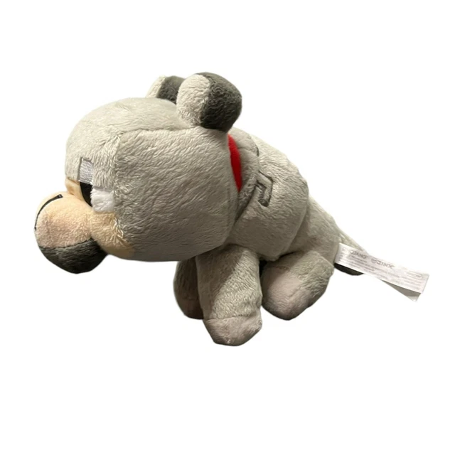 MOJANG JINX MINECRAFT Gray Baby Wolf Dog Plush Red Collar Stuffed Toy
