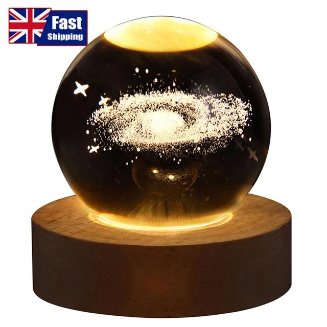 UK LED CRYSTAL Ball Night Light Glowing USB Charging for Home Decor