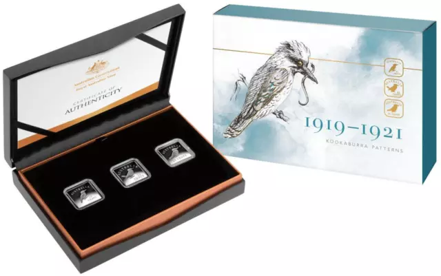 2019 25¢ Quarter oz Silver Three Square Coin Set - 1919-1921 Kookaburra Patterns