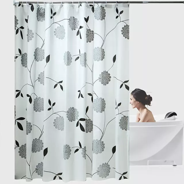 Shower Curtain Floral Extra Long Wet Room Curtain Lining Bathroom Waterproof FH