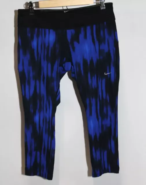 NIKE RUNNING DRI-FIT Womens Size Large Blue Black Geometric Crop Capri Leggings