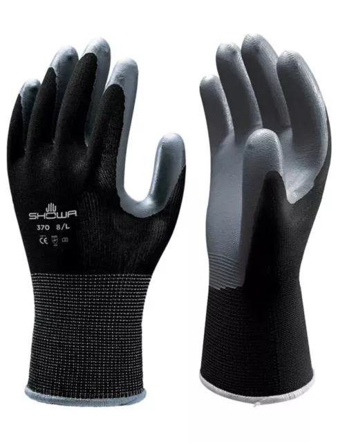 SHOWA 370 Lightweight Flexible Precision Assembly Grip Gloves Nitrile Palm BLAC