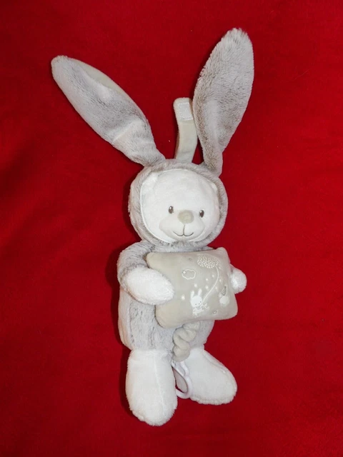 Doudou Peluche Musicale Mots d'Enfants Ours Déguisé En Lapin Blanc Beige