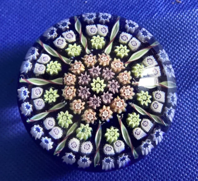 Perthshire Glass 11 Spoke Radial Twist  Millefiori PP2 Paperweight Blue Ground.