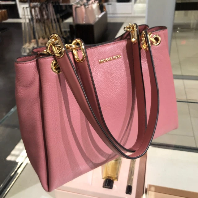 Michael Kors Large Trisha Shoulder Tote Bag Handbag Purse Satchel Rose Leather