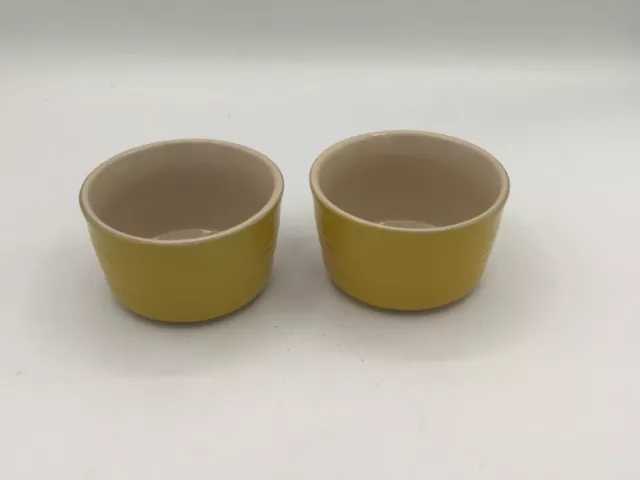 Le Creuset Pair of Ribbed Ramekins Custard Cups Mini Bowls Set of 2 Yellow