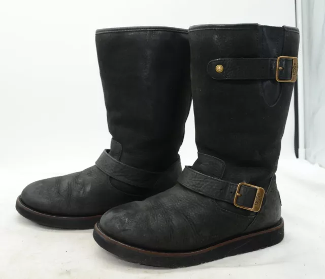 UGG Australia Kensington Black Leather Wool Winter Warm Calf Boots Womens Sz 7