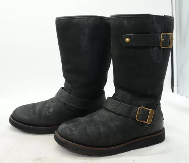 UGG Australia Kensington Black Leather Wool Winter Warm Calf Boots Womens Sz 7 UGG Australia Kensington Black Leather Wool Winter Warm Calf Boots Womens Sz 7