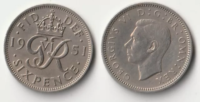 1951 Great Britain sixpence coin