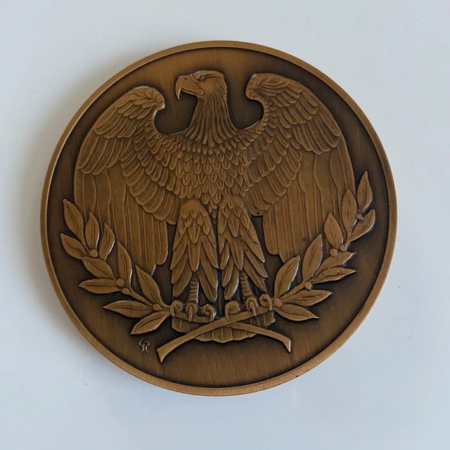 1990 Franklin Mint Annual Calendar Art Medal 3" Solid Bronze Bald Eagle