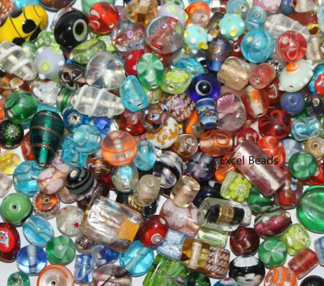 200 Lampwork Glass Beads of Mixed Style & Colors, Handmade Glass Beads Mix.