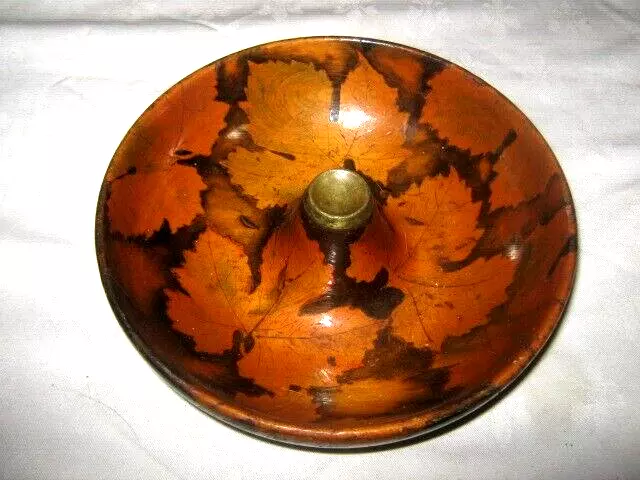 Beautiful Old Australian Pokerwork Style Maple Leaf Design Nut Centrepiece Bowl