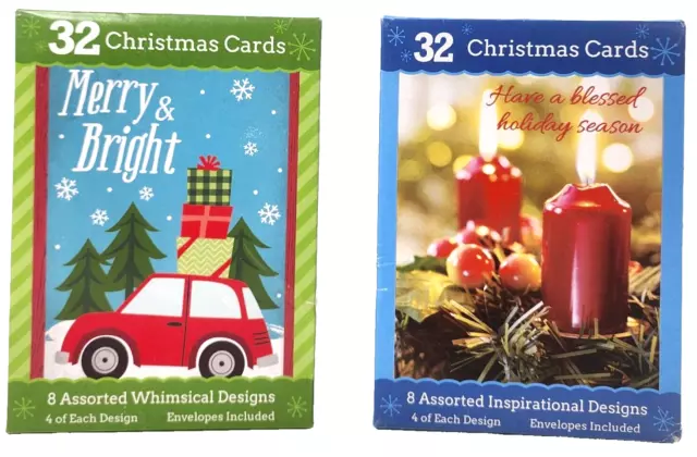 NOS LOT of 2 Boxes 64 Inspirational Christmas Cards with Envelopes 16 Designs