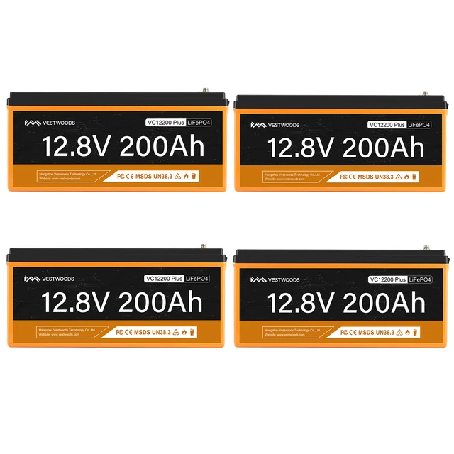 4PCS 12V 200AH LiFePO4 Deep Cycle Lithium Battery  for RV Marine Off-Grid Solar