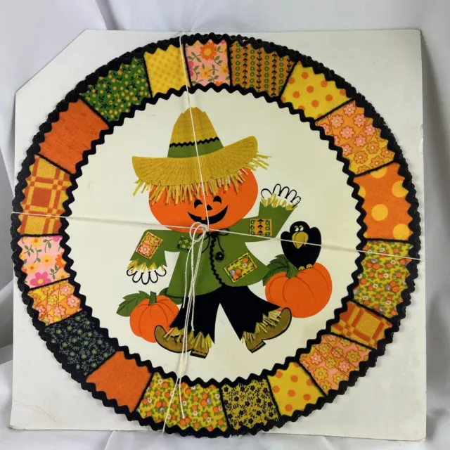 Vintage 1970s Halloween Placemats Set Of 7 Textured Paper Circles 24” Orange