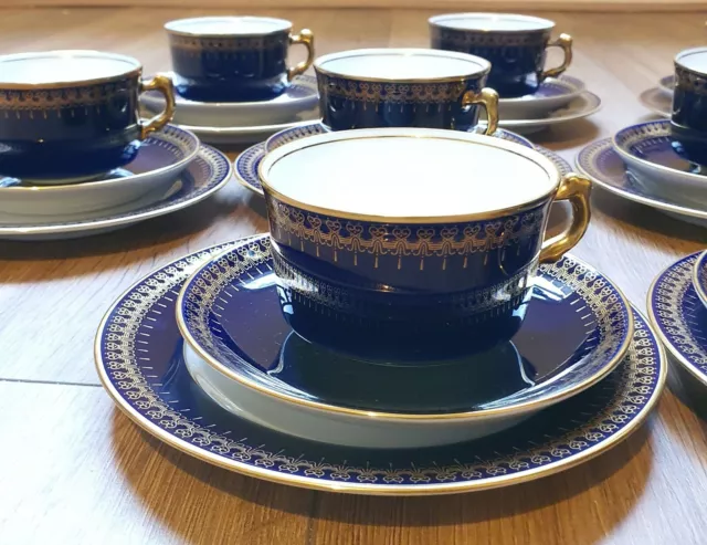 Vintage Porcelain Coffee Set  Cobalt Blue & 24ct gold trim 27 pieces ☕👑 Read !