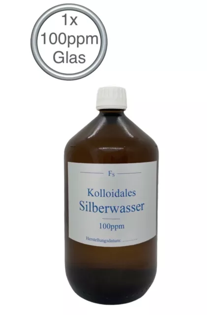 Kolloidales Silberwasser 1Liter, 100ppm, Glasflasche, hochrein, Top!!!