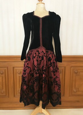 Vintage Scott McClintock Velvet Prom Party Formal Dress Gown Black Red Sz 12 USA