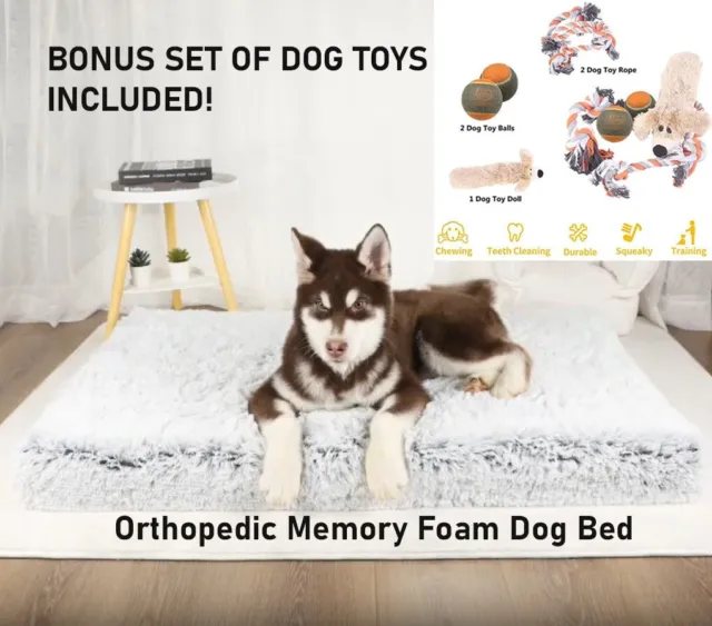 Dog Bed Mattress For Small Dogs Plush Memory Foam Cozy Bed Bundle W/ Dog Toys