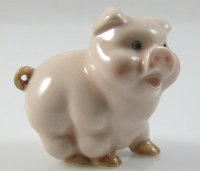 Ceramic Pig Figurine Pink Handpainted approx 1.7" long 1.6" tall standing