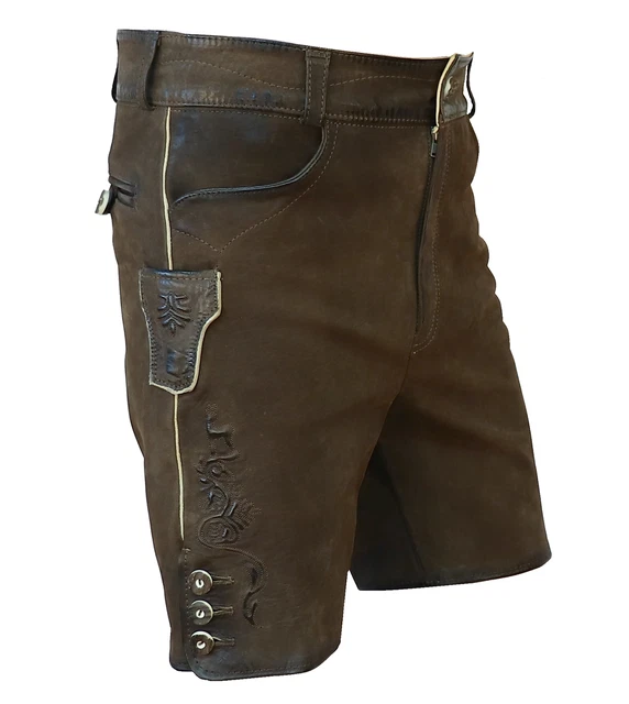 Lederhose Trachten kurz braun Leder speckig Patina Herren Trachtenlederhose Zipp