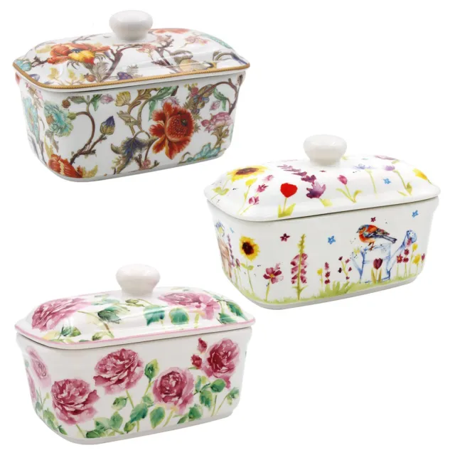 Butter Dish with Lid Fine China Butter Storage Container Holder Breakfast Floral