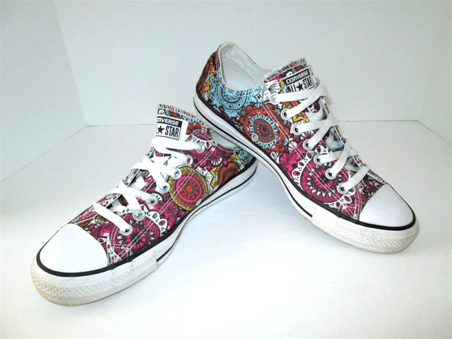 CONVERSE ALL STAR Womens 10/ Mens 8 Low Top Sneakers Shoes Red Paisley Geo Print CONVERSE ALL STAR Womens 10/ Mens 8 Low Top Sneakers Shoes Red Paisley Geo Print