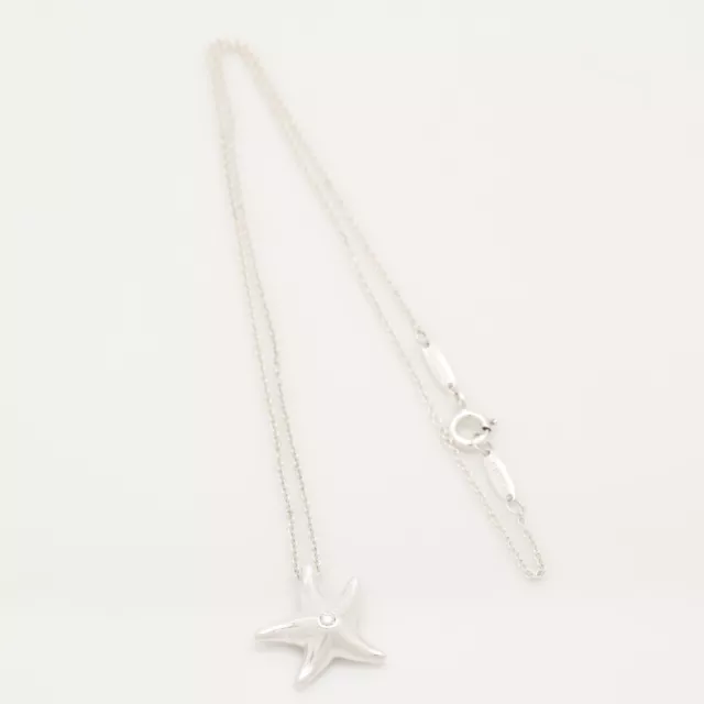 Tiffany & Co. Peretti Starfish Diamond Necklace Pendant 16" Silver 925 w/Pouch 3