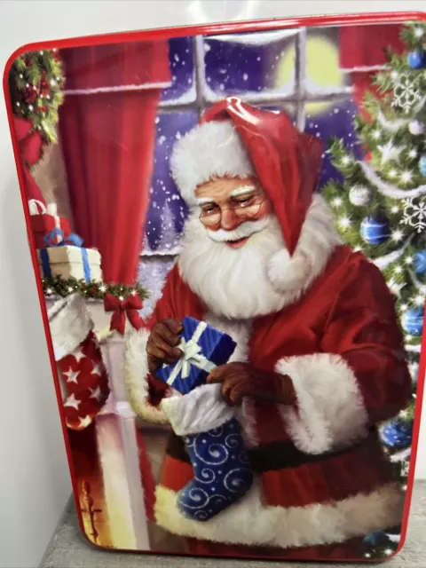 Santa with the Christmas Gifts EMPTY Collectable Tin Container Storage Display ]