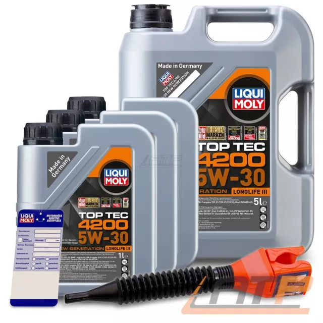 3x 1 L + 5 L = 8 LITER LIQUI MOLY TOP TEC 4200 5W-30 MOTOR-ÖL MOTOREN-ÖL