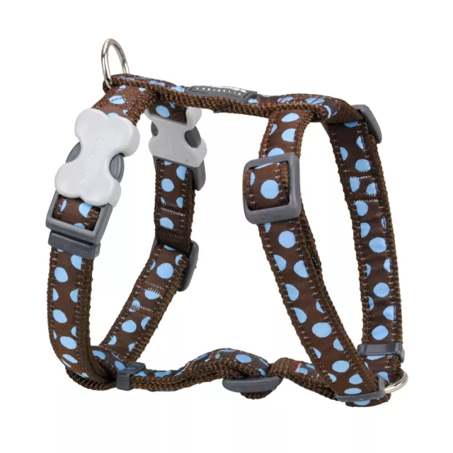 Red Dingo Desinger Dog Harness, Blue Spots on Brown (15mm x Neck: 30-48cm / Body