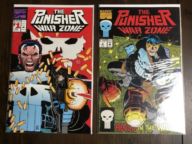 The Punisher War Zone #1 & #2 Marvel Comics Mar/Apr 1992 Romita Jr. Art VF/NM