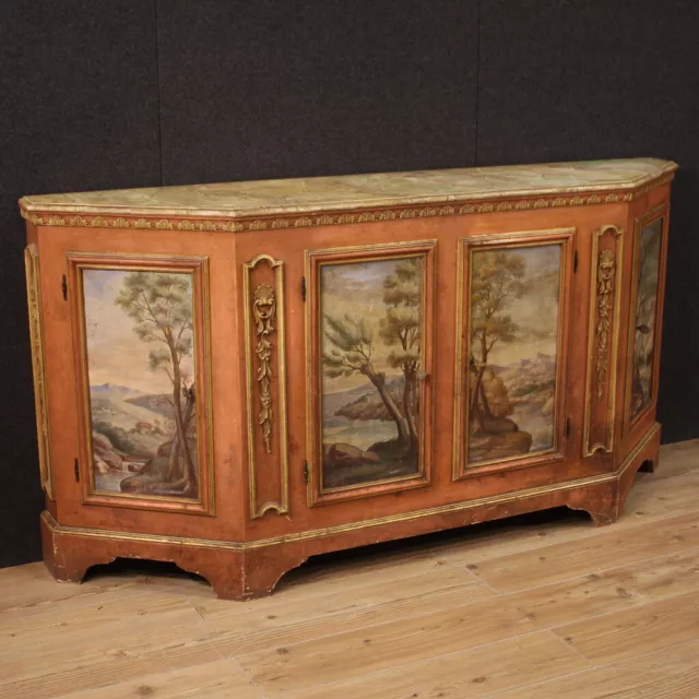 Grande enfilade meuble buffet vintage peint à la main style ancien vénitien 900