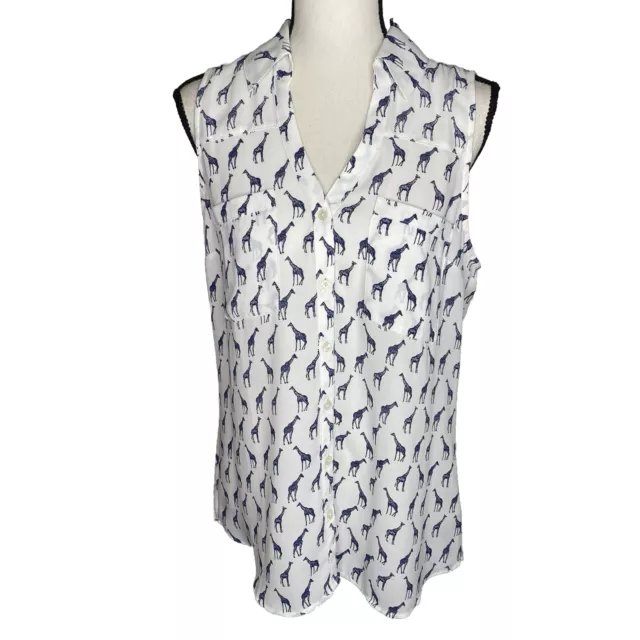 Express The Portofino Shirt Women’s Medium Sleeveless White Giraffe Button Up