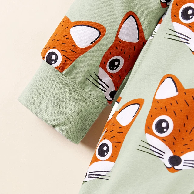Newborn Baby Boys Girls Fox Romper Long Sleeve Hooded Jumpsuit Outfits Clothes 6