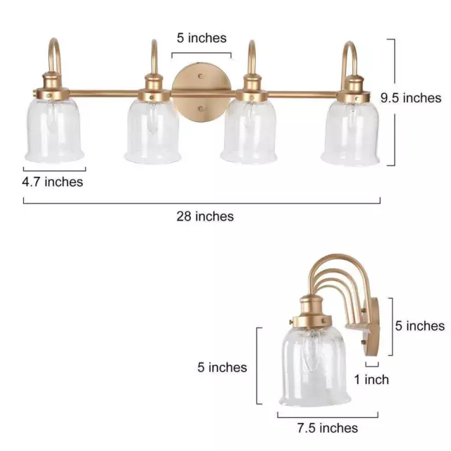 Uolfin Bathroom Vanity Light 4-Light LED Wall Sconce Bell-Shape Clear Glass Gold 3