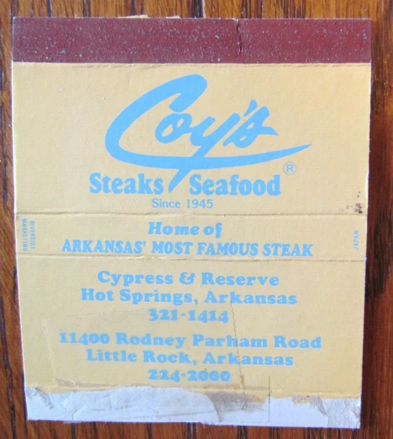 MATCHBOX COVER: COY'S Seafood Hot Springs & Little Rock Ar Empty