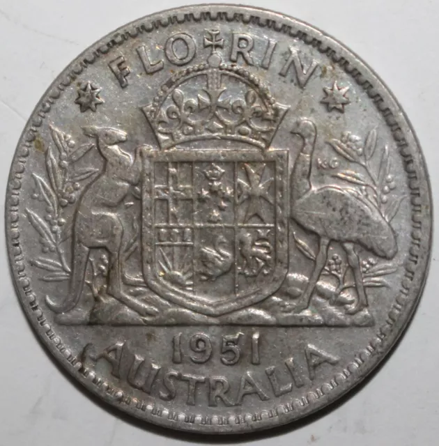Australian Florin Coin 1951 KM# 48 Australia Silver .500 George VI Two Shillings