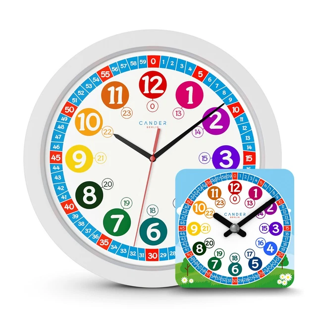 Cander Berlin MNU 1030 S Kinderwanduhr 30,5 cm lautlos Kinderzimmer mit Lernuhr