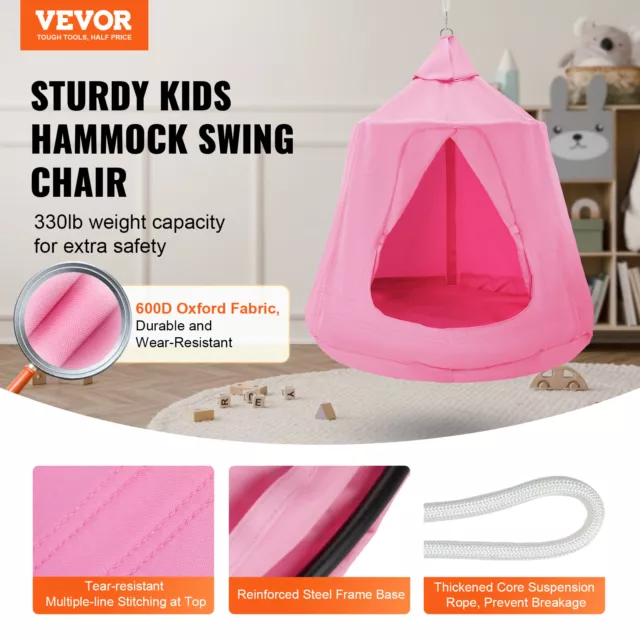 VEVOR Nido para Niños Hamaca Columpio Colgante Tienda de Árbol 110x117 cm, Rosa 2