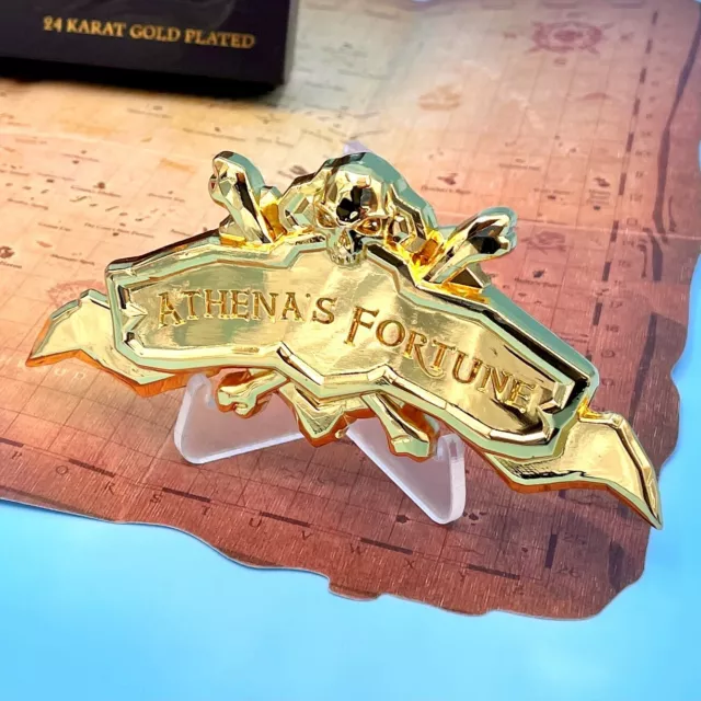 Sea of Thieves Athena's Fortune Ship Plaque 24K Gold-Plated Figure + Map Stand