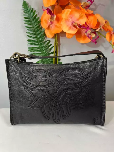 NWT FRYE Charlene Embroidered Crossbody Bag In Black