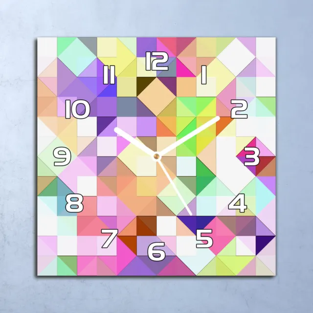 Glass Clock 30x30 Wall Bright pastel mosaic Colourful green purple and yellow
