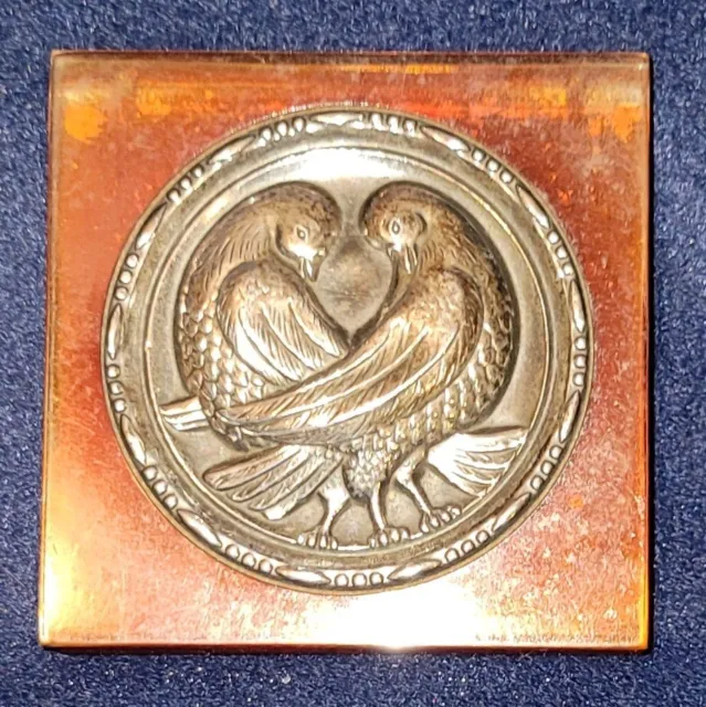 Vintage LUCITE W/STERLING SILVER "LOVE BIRDS" Powder Compact Circa 1940s